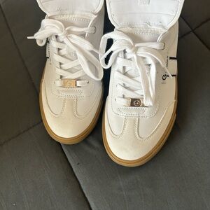GBG Los Angeles White Sneakers with Black and Gold Accents